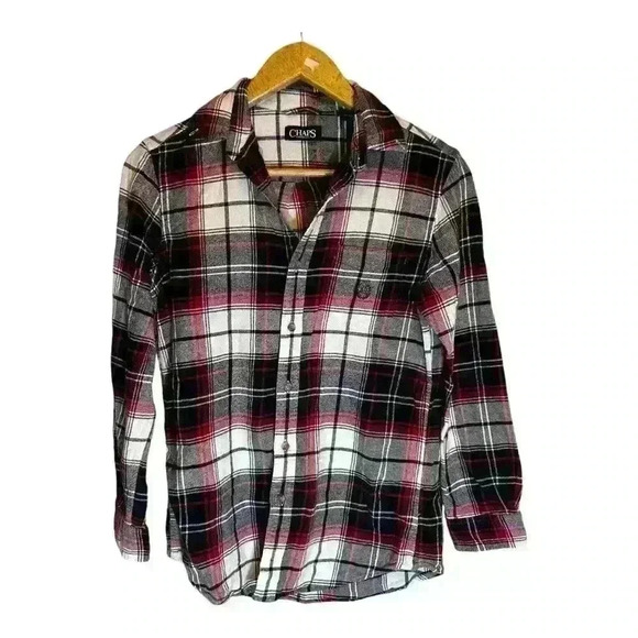 Chaps men’s red, gray and black flannel plaid button down top large pre-owned - Picture 1 of 6